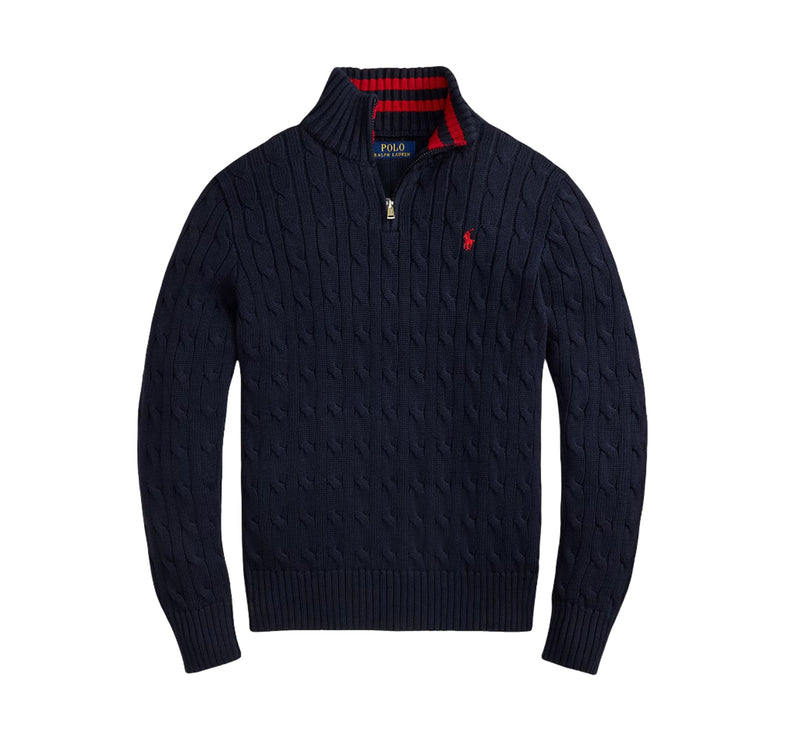 Polo Ralph Lauren Boy's Cable-Knit Cotton Quarter-Zip Sweater RL Navy