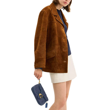 Coach Women's Tabby Chain Crossbody Bag 19 With Quilting Suede/Brass/Light Denim