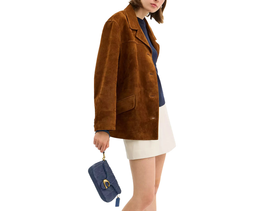 Coach Women's Tabby Chain Crossbody Bag 19 With Quilting Suede/Brass/Light Denim