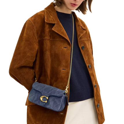 Coach Women's Tabby Chain Crossbody Bag 19 With Quilting Suede/Brass/Light Denim