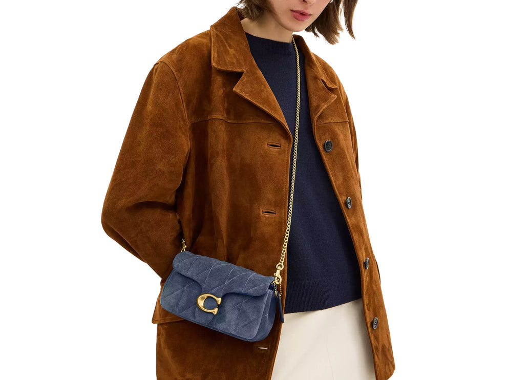 Coach Women's Tabby Chain Crossbody Bag 19 With Quilting Suede/Brass/Light Denim