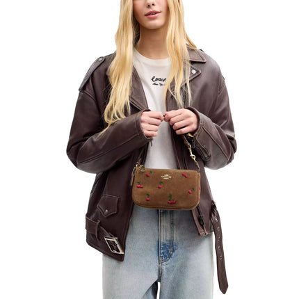 Coach Women's Nolita 19 With Cherry Embroidery Suede/Gold/Cedar Multi