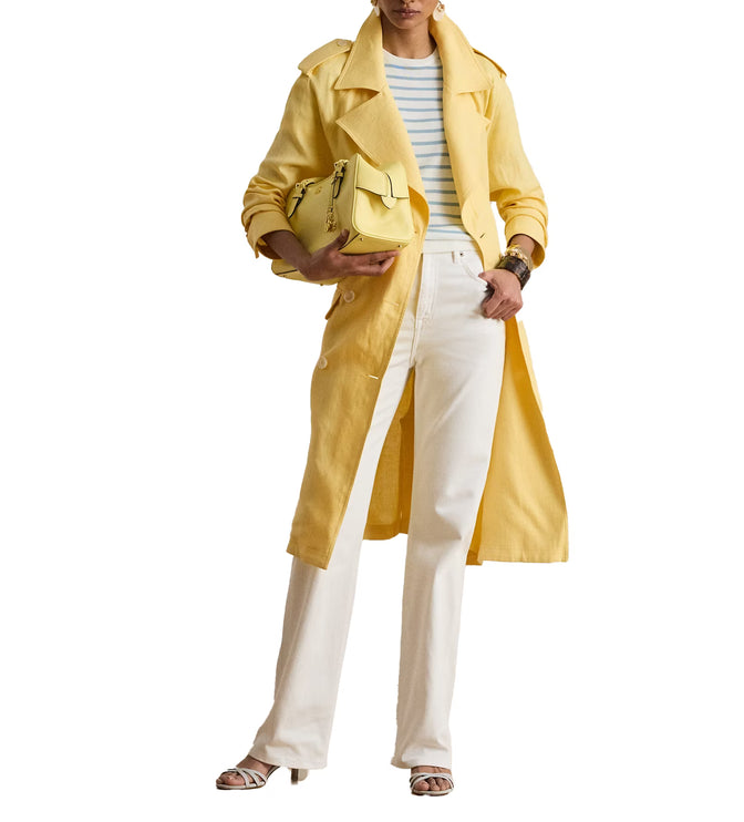 Polo Ralph Lauren Women's Double-Breasted Linen Trench Coat Lemon Sorbet