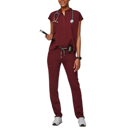 FIGS Women's Rafaela Oversized Scrub Top Burgundy