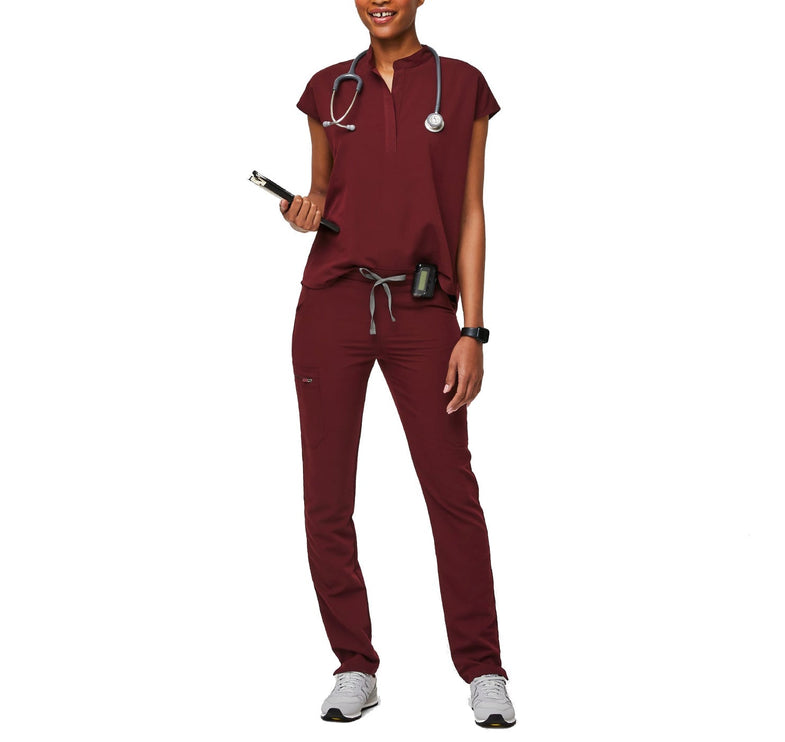 FIGS Women's Rafaela Oversized Scrub Top Burgundy
