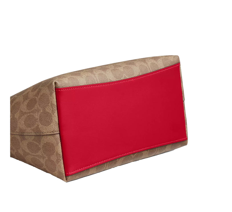 Coach Women's Sadie Satchel Bag In Signature Canvas Gold/Tan/Carnation