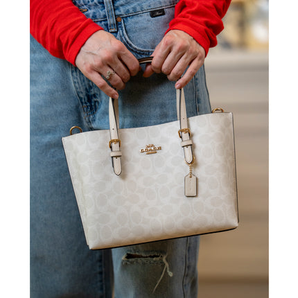 Coach Women's Mollie Tote Bag 25 In Signature Canvas Gold/White/Chalk