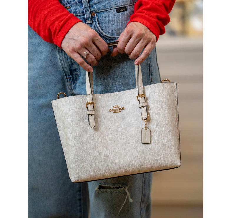 Coach Women's Mollie Tote Bag 25 In Signature Canvas Gold/White/Chalk
