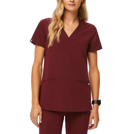 FIGS Women's Casma Three Pocket Scrub Top Burgundy