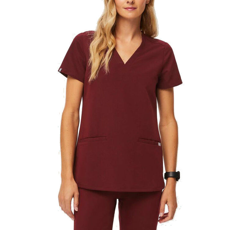 FIGS Women's Casma Three Pocket Scrub Top Burgundy