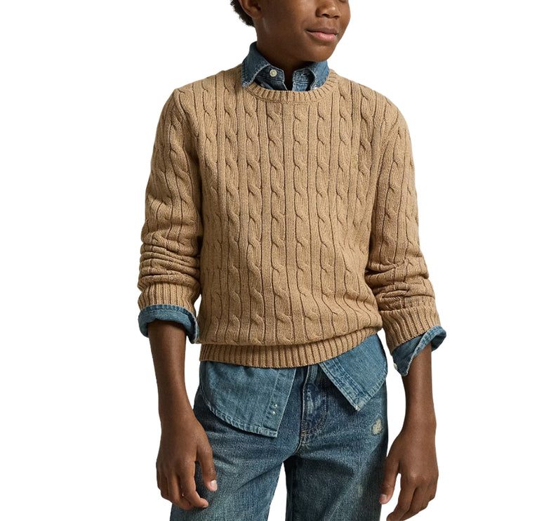 Polo Ralph Lauren Boy's Cable-Knit Cotton Sweater Camel Heather