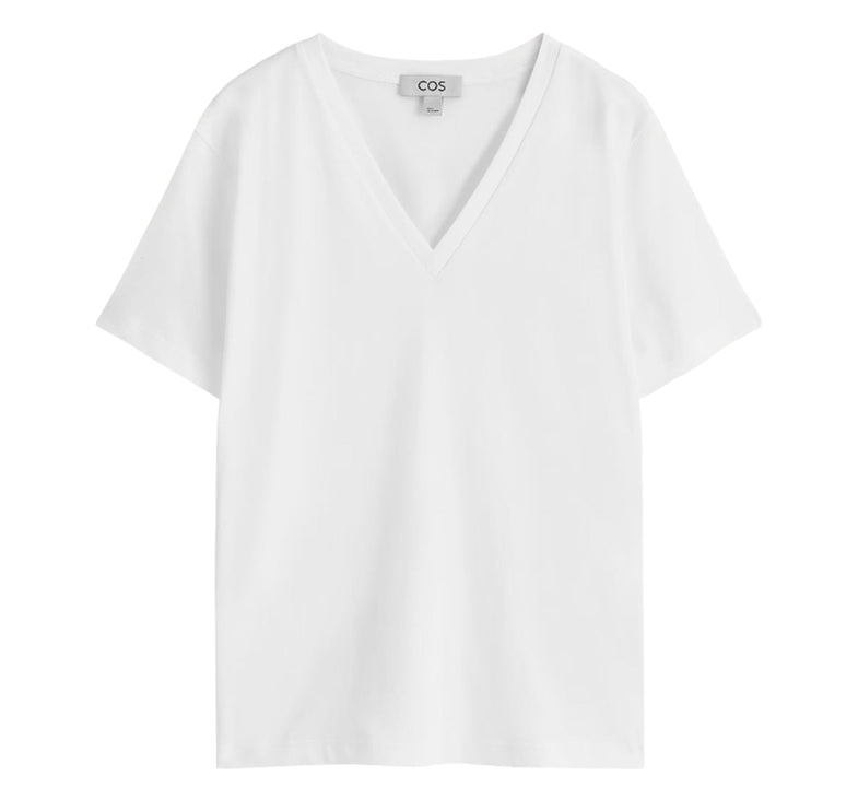 COS Women's V-Neck Cotton T-Shirt White