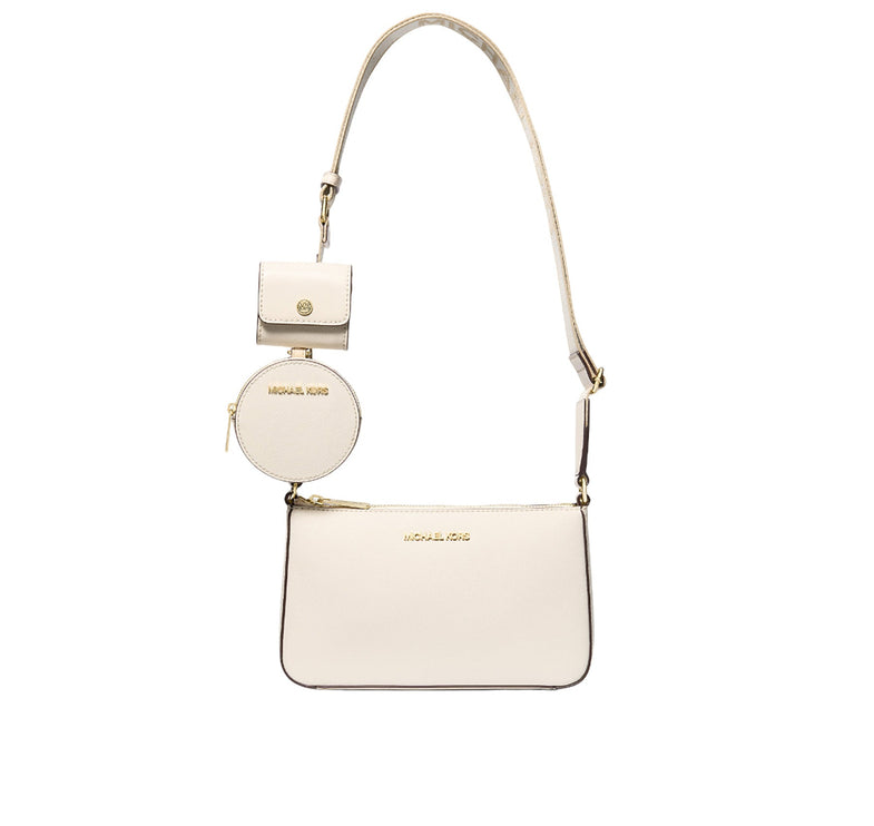 Michael Kors Women's Jet Set Saffiano Leather Crossbody Bag with Case for Apple Airpods Pro Light Cream