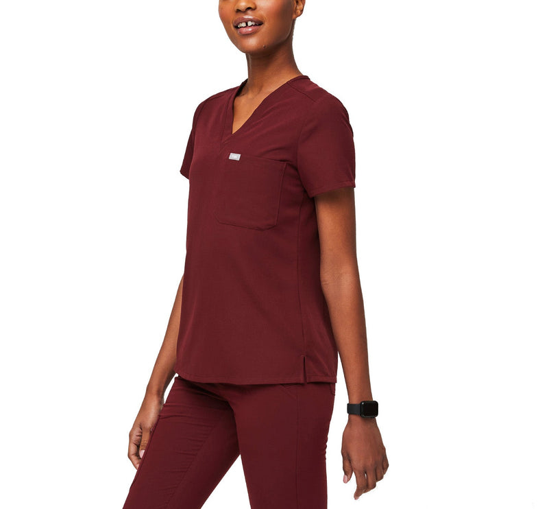 FIGS Women's Catarina One Pocket Scrub Top Burgundy