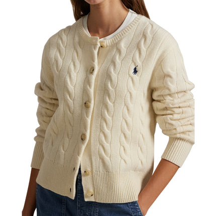 Polo Ralph Lauren Women's Cable-Knit Wool-Cashmere Cardigan Authentic Cream