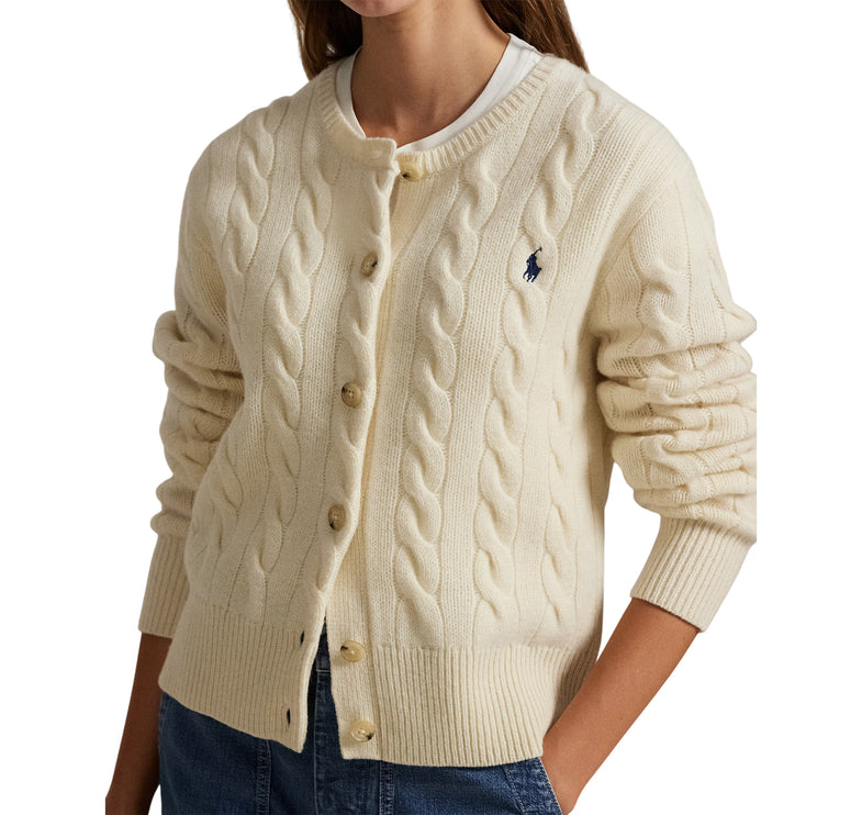 Polo Ralph Lauren Women's Cable-Knit Wool-Cashmere Cardigan Authentic Cream