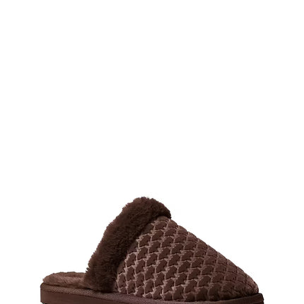 Michael Kors Women's Liddy Logo Debossed Velvet and Faux Fur Slipper Nutmeg