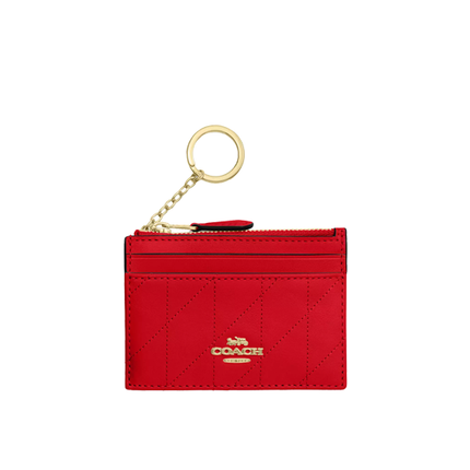Coach Women's Mini Skinny Id Case With Quilting Gold/Candy Apple