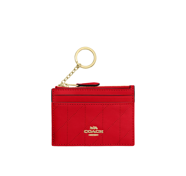 Coach Women's Mini Skinny Id Case With Quilting Gold/Candy Apple