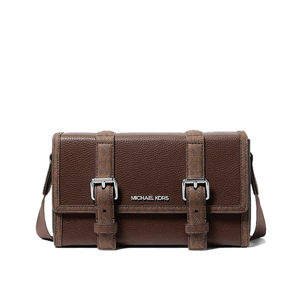 Michael Kors Men's Cooper Pebbled Leather and Signature Logo Trunk Crossbody Bag Nutmeg