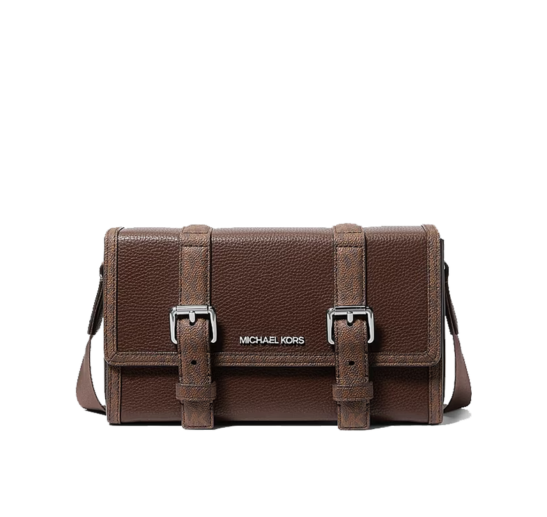 Michael Kors Men's Cooper Pebbled Leather and Signature Logo Trunk Crossbody Bag Nutmeg