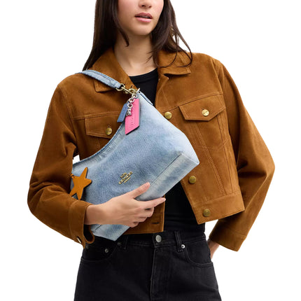 Coach Women's Laurel Shoulder Bag In Loved Denim With Charms Gold/Light Indigo