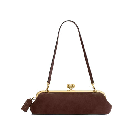 Coach Women's Kisslock Frame Bag 30 Suede/Brass/Dark Chocolate