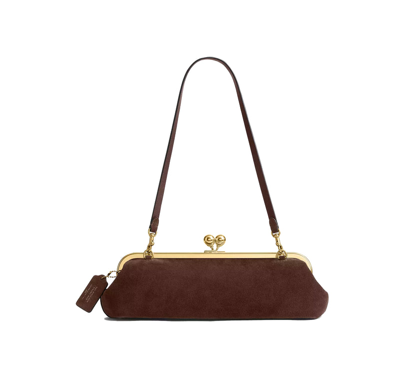 Coach Women's Kisslock Frame Bag 30 Suede/Brass/Dark Chocolate
