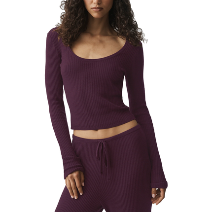 alo Women's Sweater Knit Unwind Long Sleeve Rich Bordeaux
