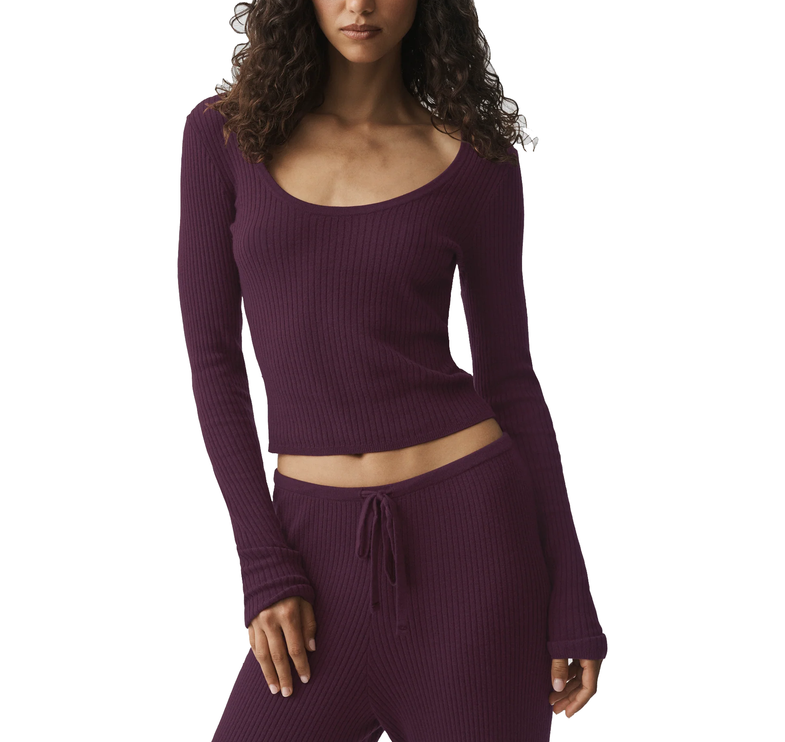 alo Women's Sweater Knit Unwind Long Sleeve Rich Bordeaux