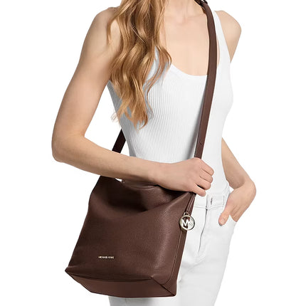 Michael Kors Women's Roey Medium Pebbled Leather Bucket Messenger Bag Nutmeg