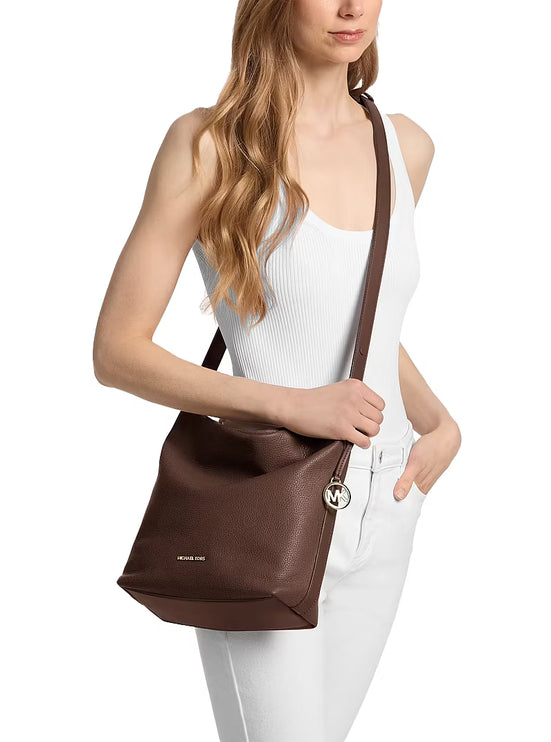 Michael Kors Women's Roey Medium Pebbled Leather Bucket Messenger Bag Nutmeg
