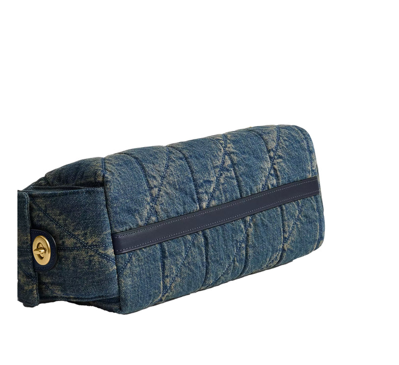 Coach Women's Pocket Juliet Bag 30 In Regenerative Cotton Denim With Quilting Brass/Dark Indigo