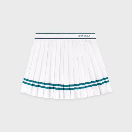 Sporty & Rich Women's Italic Logo Pleated Skirt White/Alpine