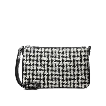 Michael Kors Women's Jet Set Travel Woven Houndstooth Convertible Wristlet Black/Light Cream