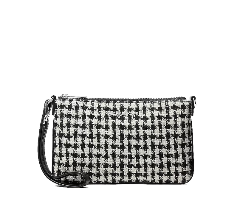 Michael Kors Women's Jet Set Travel Woven Houndstooth Convertible Wristlet Black/Light Cream