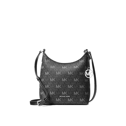 Michael Kors Women's Maya Small Signature Logo Crossbody Bag Black/Silver