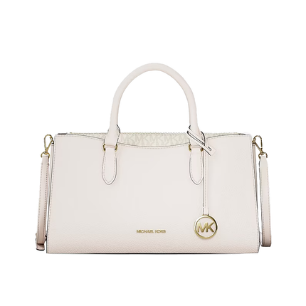 Michael Kors Women's Arden Medium Leather Top-Zip Satchel Bag Light Cream