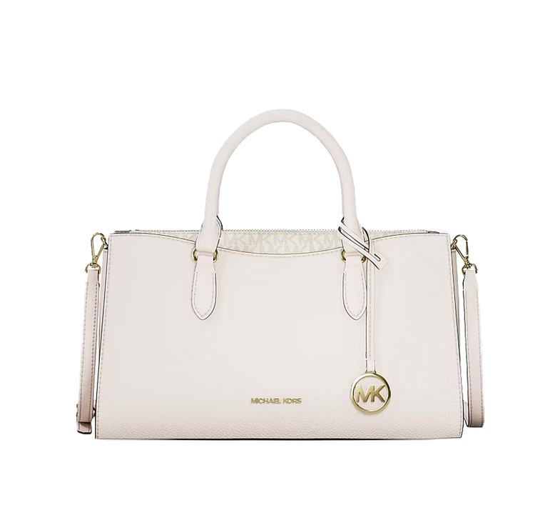 Michael Kors Women's Arden Medium Leather Top-Zip Satchel Bag Light Cream