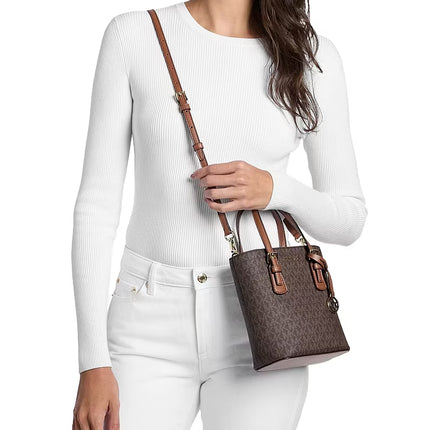 Michael Kors Women's Voyager Extra-Small Signature Logo Convertible Crossbody Bag Brown
