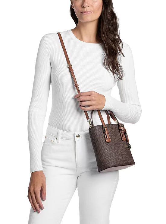 Michael Kors Women's Voyager Extra-Small Signature Logo Convertible Crossbody Bag Brown