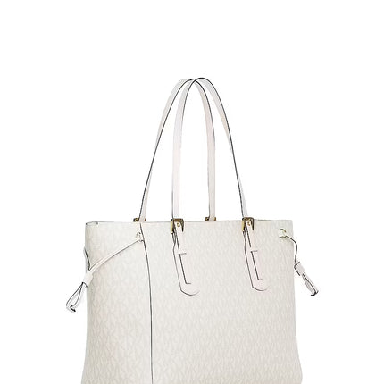 Michael Kors Women's Voyager Large Signature Logo Top-Zip Tote Bag Light Cream Multi