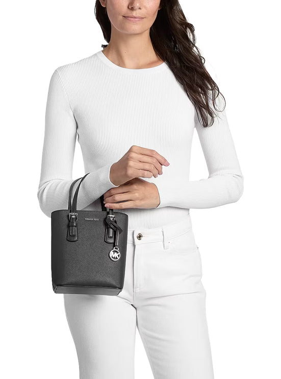 Michael Kors Women's Voyager Extra-Small Leather Convertible Crossbody Bag Black/Silver