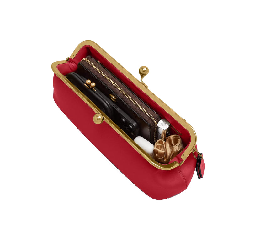 Coach Women's Kisslock Frame Bag 30 Brass/Poppy