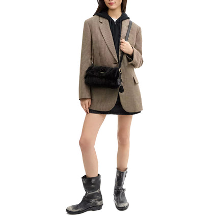 Coach Women's Etta Small Flap Shoulder Bag In Shearling With Quilting Suede/Gold/Black