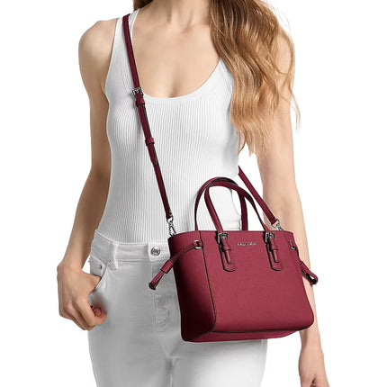 Michael Kors Women's Voyager Extra-Small Pebbled Leather Convertible Crossbody Bag Maroon