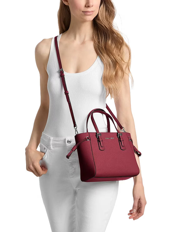 Michael Kors Women's Voyager Extra-Small Pebbled Leather Convertible Crossbody Bag Maroon