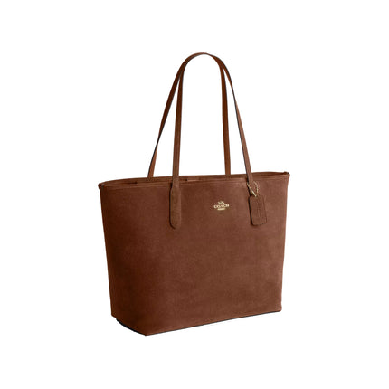 Coach Women's City Tote Bag Suede/Gold/Warm Brown