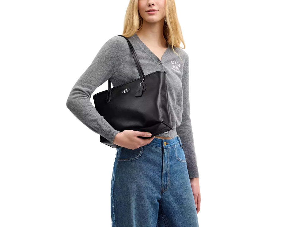 Coach Women's Medium City Tote Bag Silver/Black