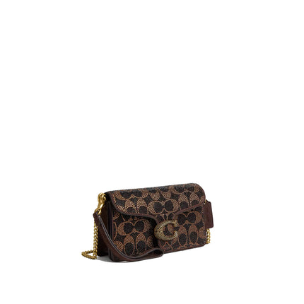 Coach Women's  Tabby Chain Crossbody Bag 19 With Crystal Signature Brass/Dark Chocolate